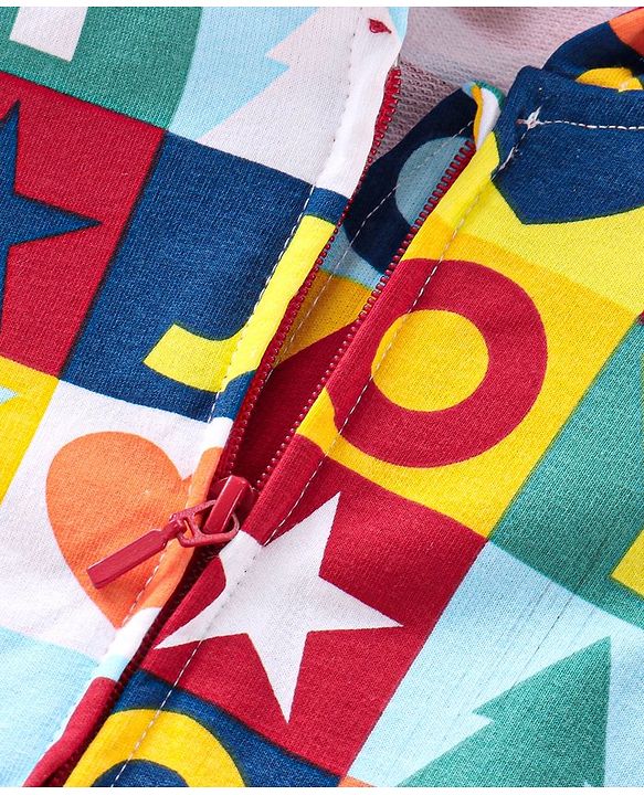 Babyhug 100% Cotton Knit Full Sleeves Hooded Sweatjacket with Zipper & Star Print - Multicolour