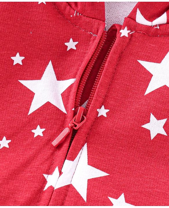 Babyhug 100% Cotton Knit Full Sleeves Hooded Sweatjacket with Zipper & Star Print - Maroon