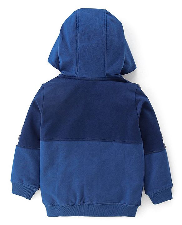 Babyhug 100% Cotton Knit Full Sleeves Hooded Sweatjacket With Skateboard Embroidery - Navy Blue
