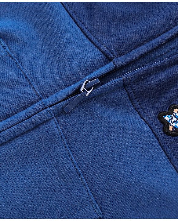 Babyhug 100% Cotton Knit Full Sleeves Hooded Sweatjacket With Skateboard Embroidery - Navy Blue