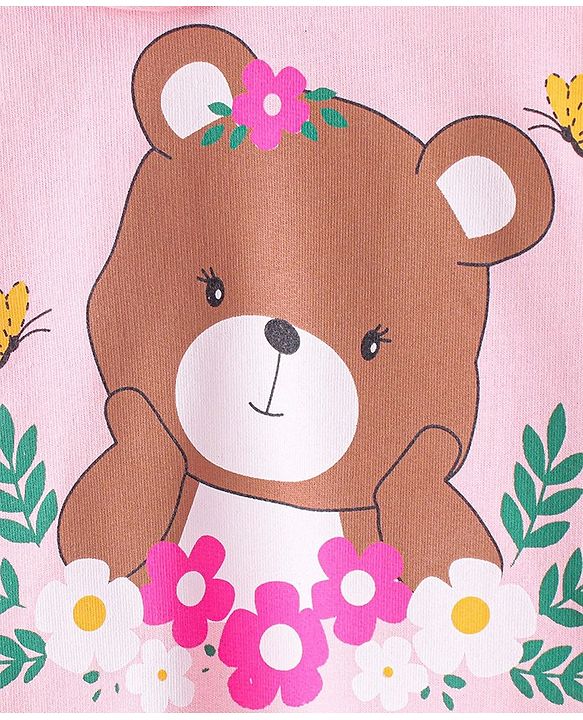 Babyhug Cotton Knit Full Sleeves Sweatshirt Teddy Bear Graphics- Pink