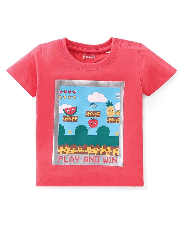 Babyhug Cotton Knit Half Sleeves with Foil Print and Video Game Graphic T-Shirt