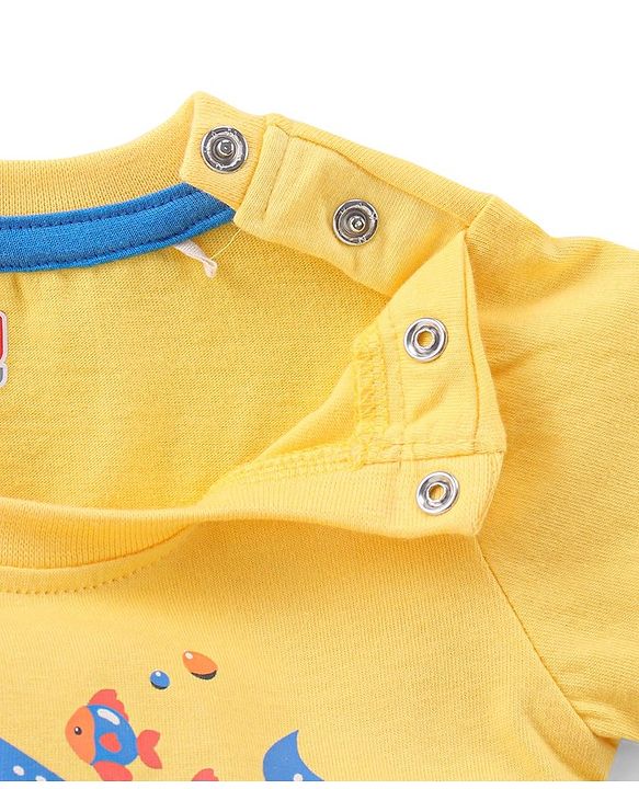 Babyhug 100% Cotton Knit Half Sleeves T-Shirt with Fish Applique - Yellow