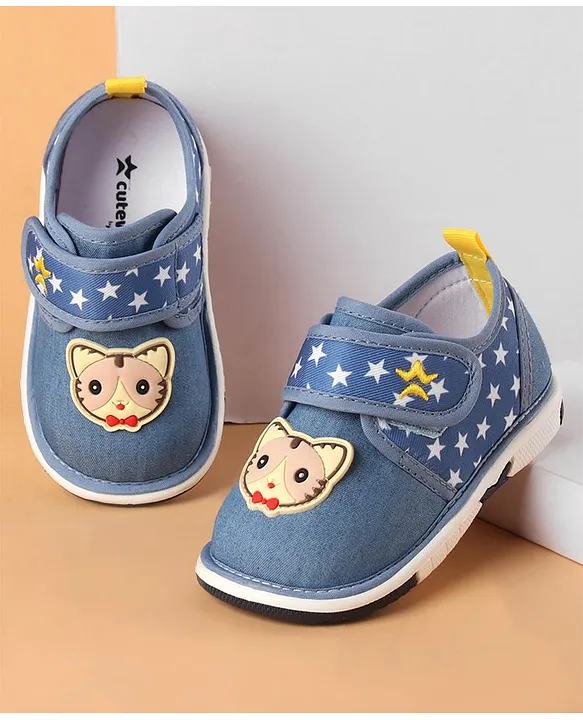 Cute Walk by Babyhug Casual Musical Shoes With Kitty Applique Velcro Closure Blue