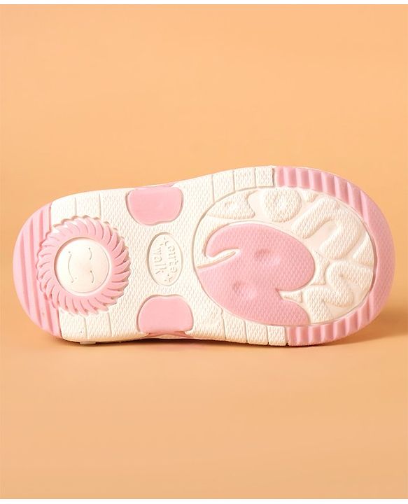 Cute Walk by Babyhug Casual Shoes With Velcro Closure & Bow Applique Floral Print- Pink
