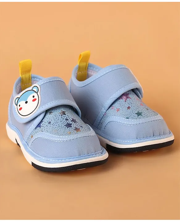 Cute Walk by Babyhug Musical Casual Shoes with Velcro Closure Teddy Bear Applique Star Print Blue