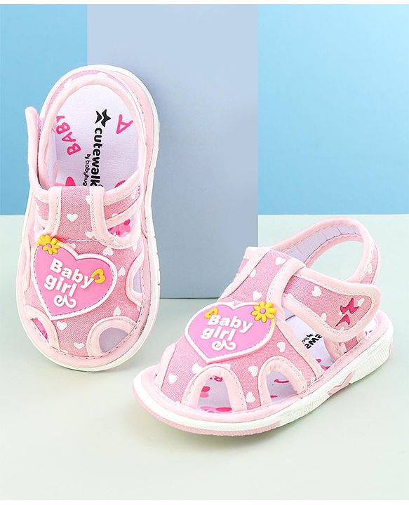 Cute Walk by Babyhug Velcro Closure Sandals Heart Patch - Pink