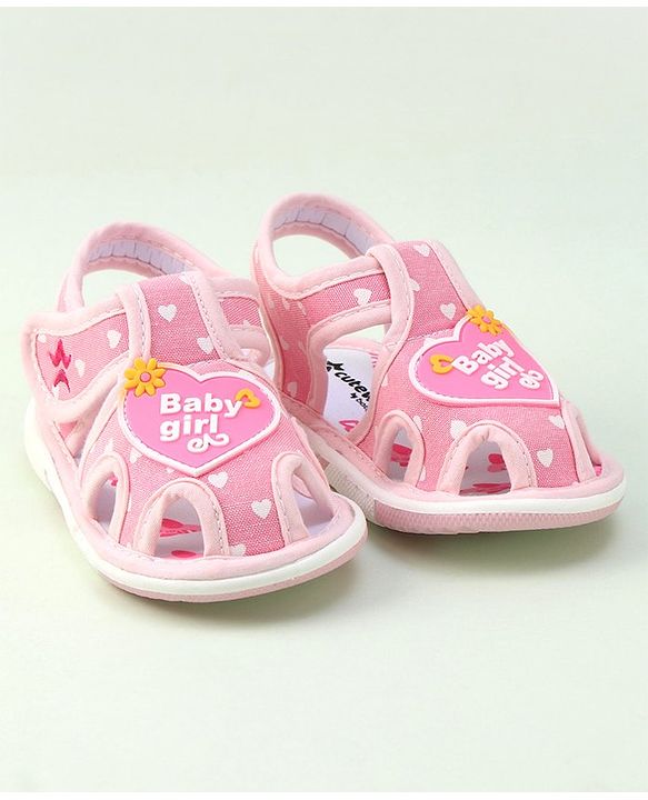 Cute Walk by Babyhug Velcro Closure Sandals Heart Patch - Pink