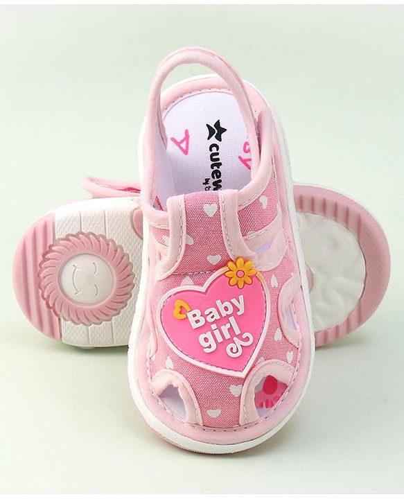 Cute Walk by Babyhug Velcro Closure Sandals Heart Patch - Pink
