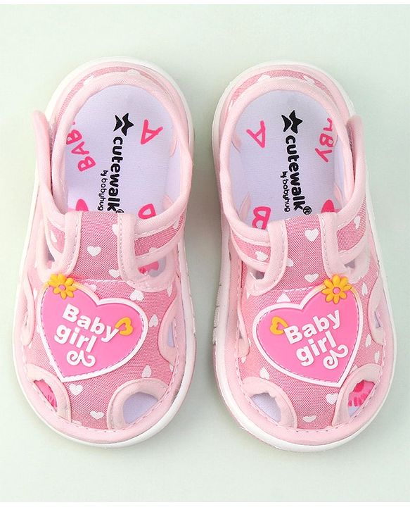 Cute Walk by Babyhug Velcro Closure Sandals Heart Patch - Pink