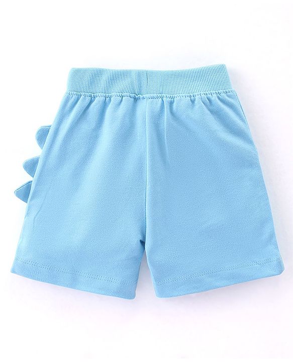 Babyhug Cotton Knit Half Sleeves Dino Printed T-Shirt & Shorts - Yellow & Light Blue
