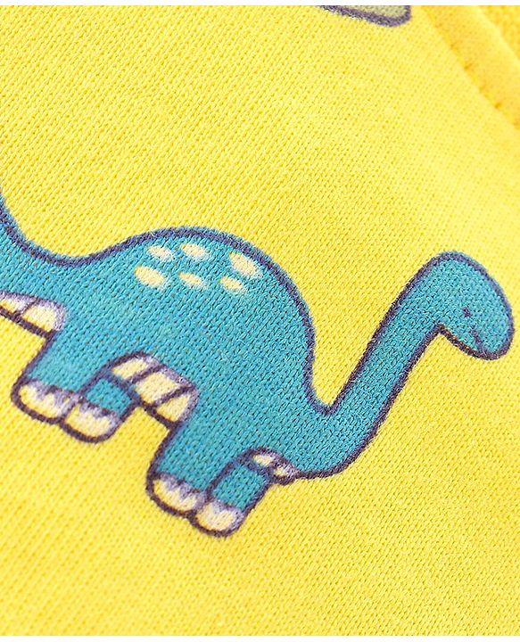 Babyhug Cotton Knit Half Sleeves Dino Printed T-Shirt & Shorts - Yellow & Light Blue
