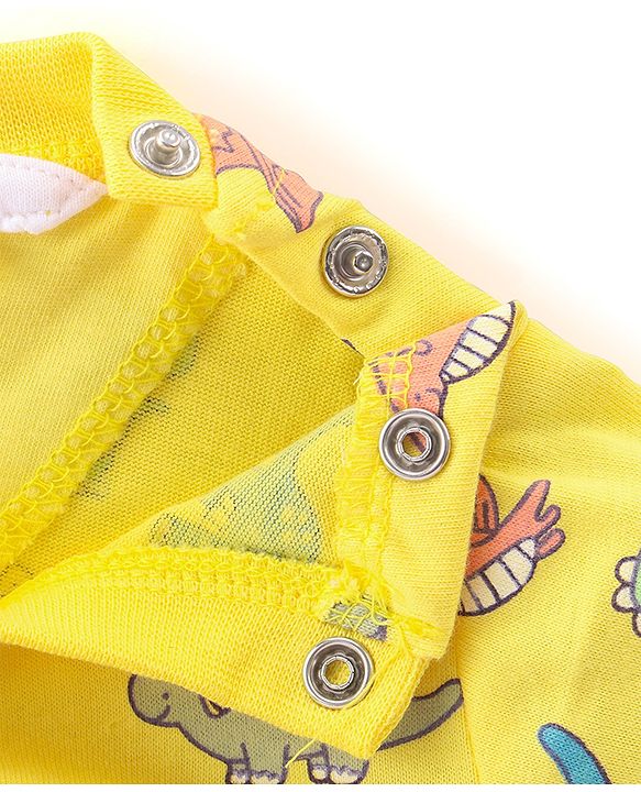 Babyhug Cotton Knit Half Sleeves Dino Printed T-Shirt & Shorts - Yellow & Light Blue