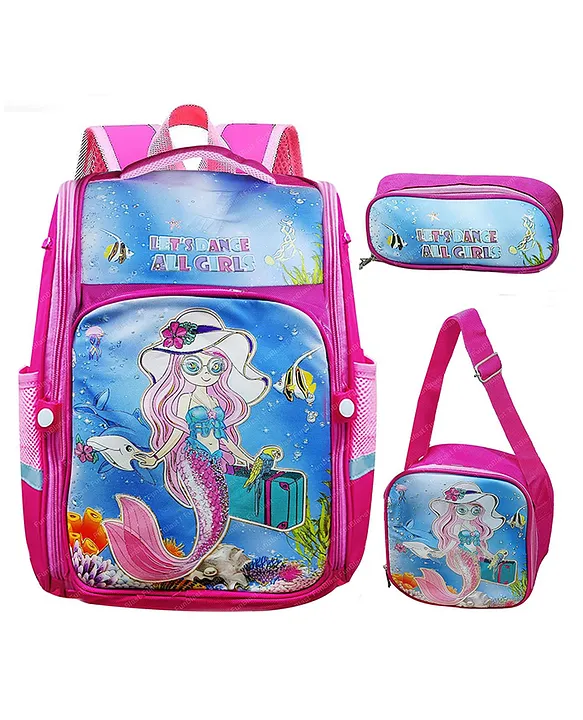FunBlast Mermaid Themed School Backpack with Lunch Bag Pink Online