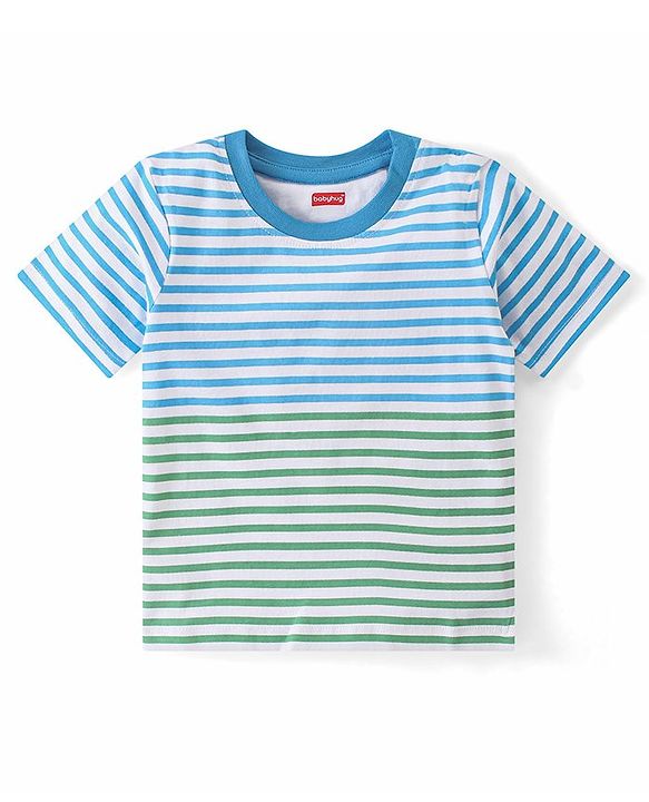 Babyhug 100% Cotton Knit Single Jersey Half Sleeves T-Shirt & Shorts Striped - Blue & White