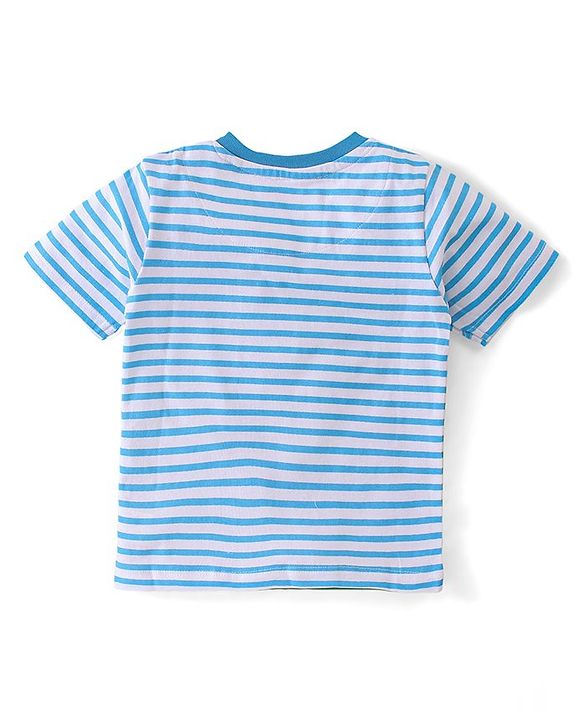 Babyhug 100% Cotton Knit Single Jersey Half Sleeves T-Shirt & Shorts Striped - Blue & White