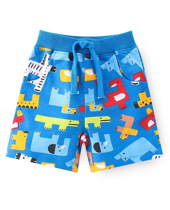 Babyhug 100% Cotton Knit Single Jersey Sleeveless T-Shirt & Shorts Animals Print - Blue