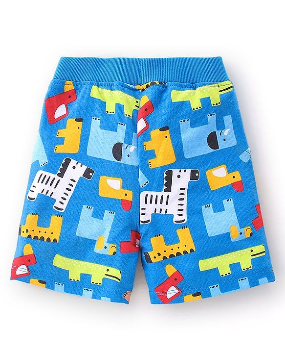 Babyhug 100% Cotton Knit Single Jersey Sleeveless T-Shirt & Shorts Animals Print - Blue
