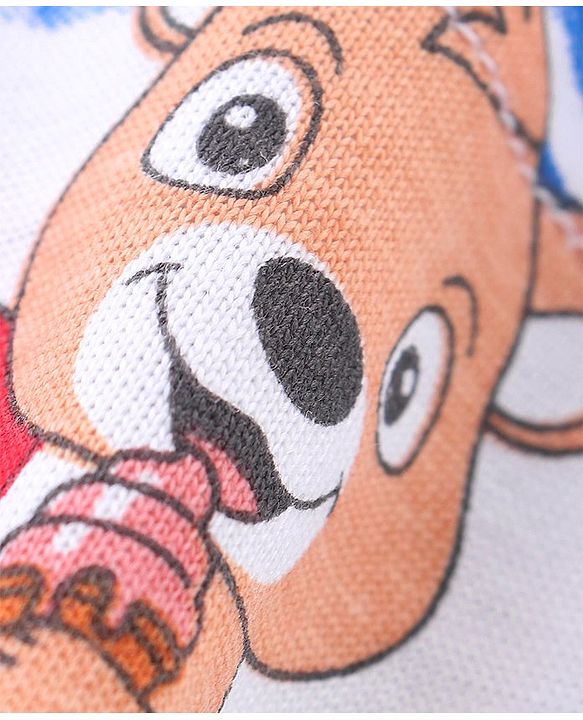 Babyhug 100% Cotton Knit Single Jersey Sleeveless T-Shirt & Shorts With Teddy Print - White Blue & Red