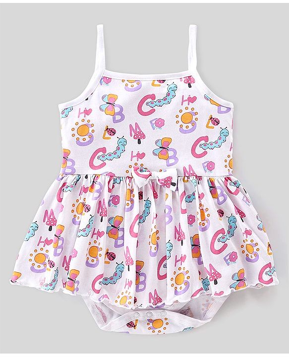 Babyhug 100% Cotton Interlock Knit Sleeveless Onesies With Hairband & Butterfly Print - White