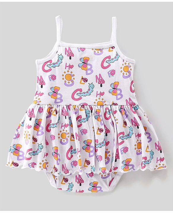 Babyhug 100% Cotton Interlock Knit Sleeveless Onesies With Hairband & Butterfly Print - White