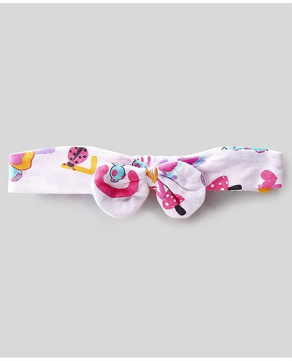 Babyhug 100% Cotton Interlock Knit Sleeveless Onesies With Hairband & Butterfly Print - White