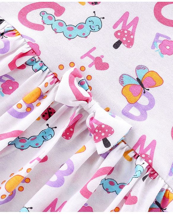 Babyhug 100% Cotton Interlock Knit Sleeveless Onesies With Hairband & Butterfly Print - White