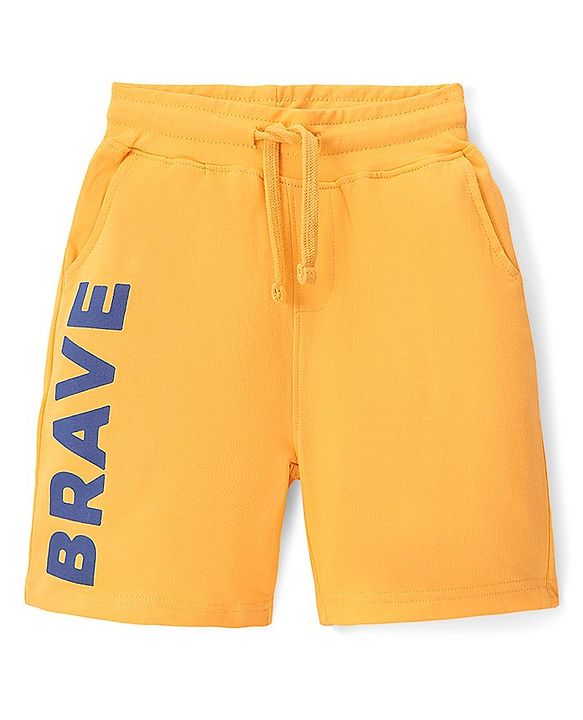 Pine Kids Cotton Terry Knit Above Knee Length Text Printed Shorts - Yellow
