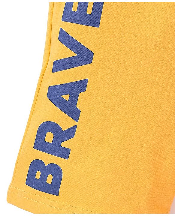 Pine Kids Cotton Terry Knit Above Knee Length Text Printed Shorts - Yellow