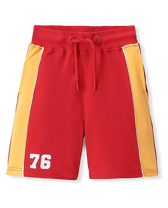 Pine Kids Cotton Terry Knit Above Knee Length Numeric Printed Shorts - Red