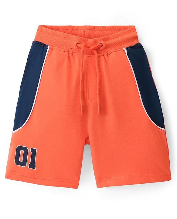 Pine Kids Terry Knit Above Knee Length  Shorts Number Print - Orange