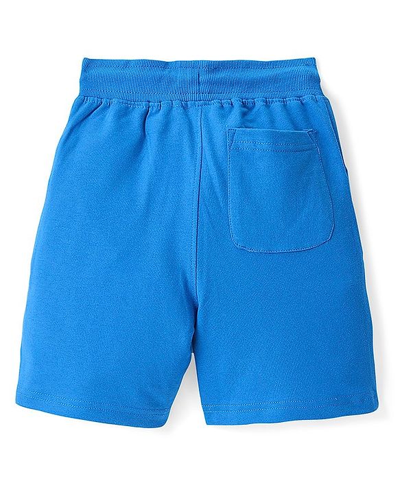 Pine Kids Cotton Terry Knit Above Knee Length Text Printed Shorts - Blue