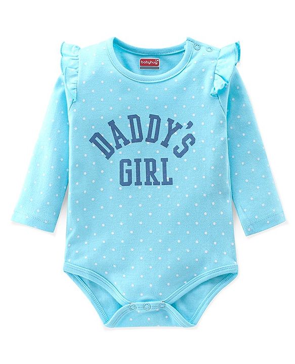 Babyhug 100% Cotton Full Sleeves Onesie Text Print - Blue