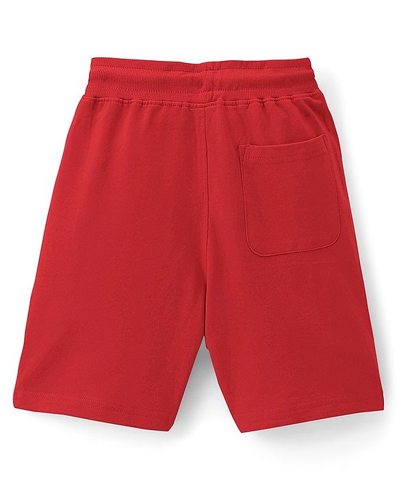 Pine Kids Terry Cotton Knit Above Knee Length Shorts Text Print - Red