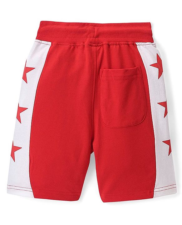 Pine Kids Cotton Terry Knit Above Knee Length Stars Printed Shorts - Red