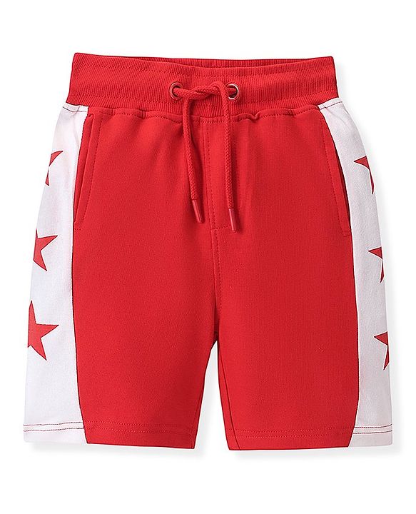Pine Kids Cotton Terry Knit Above Knee Length Stars Printed Shorts - Red