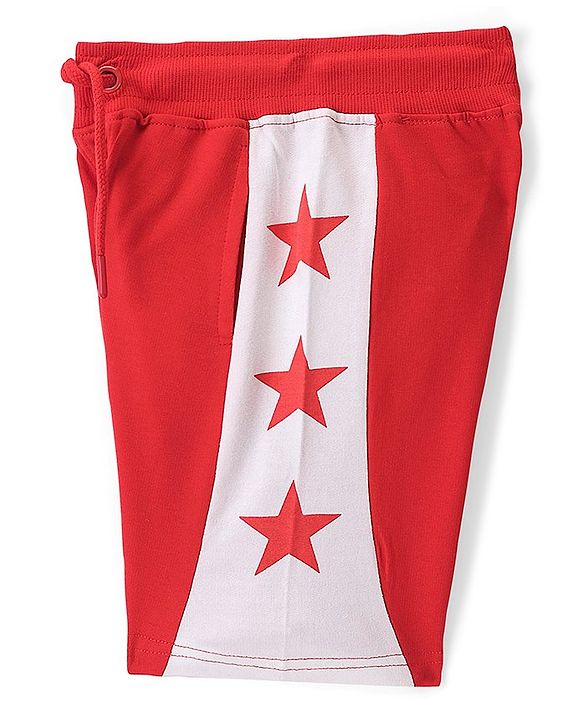 Pine Kids Cotton Terry Knit Above Knee Length Stars Printed Shorts - Red