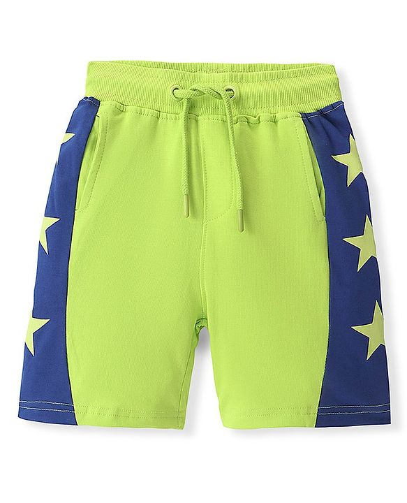 Pine Kids Cotton Terry Knit Above Knee Length Stars Printed Shorts - Green