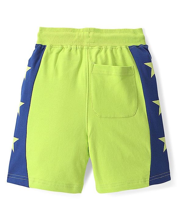 Pine Kids Cotton Terry Knit Above Knee Length Stars Printed Shorts - Green
