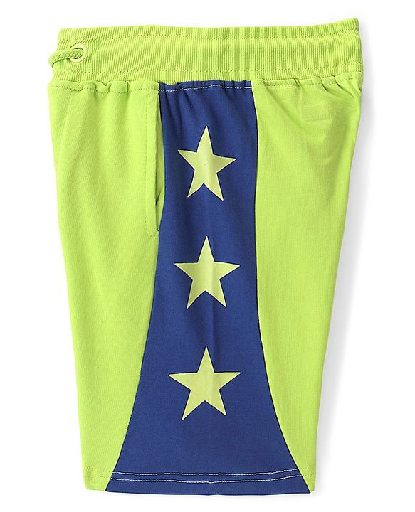 Pine Kids Cotton Terry Knit Above Knee Length Stars Printed Shorts - Green