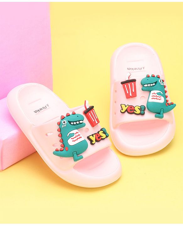 Pine Kids Flip Flops Dino Applique - Pink