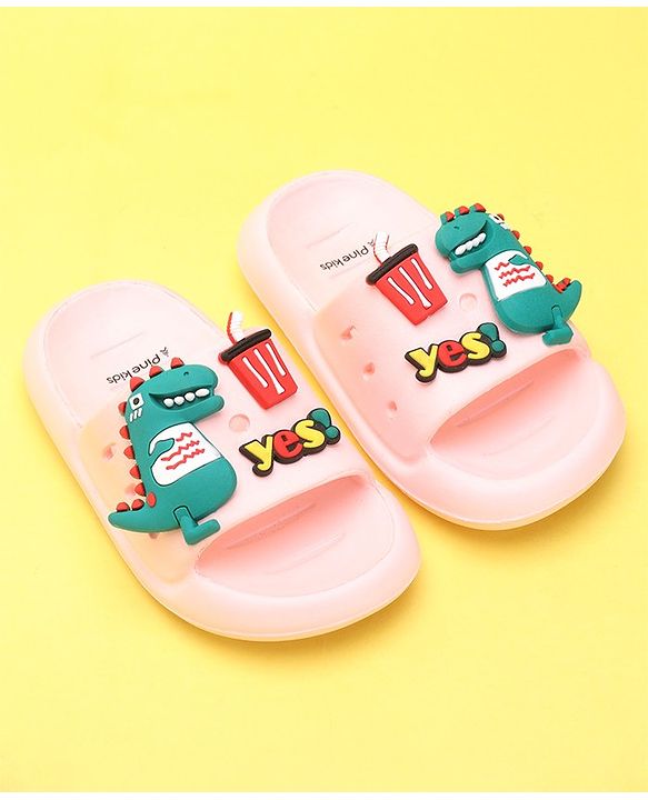 Pine Kids Flip Flops Dino Applique - Pink