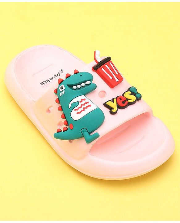 Pine Kids Flip Flops Dino Applique - Pink