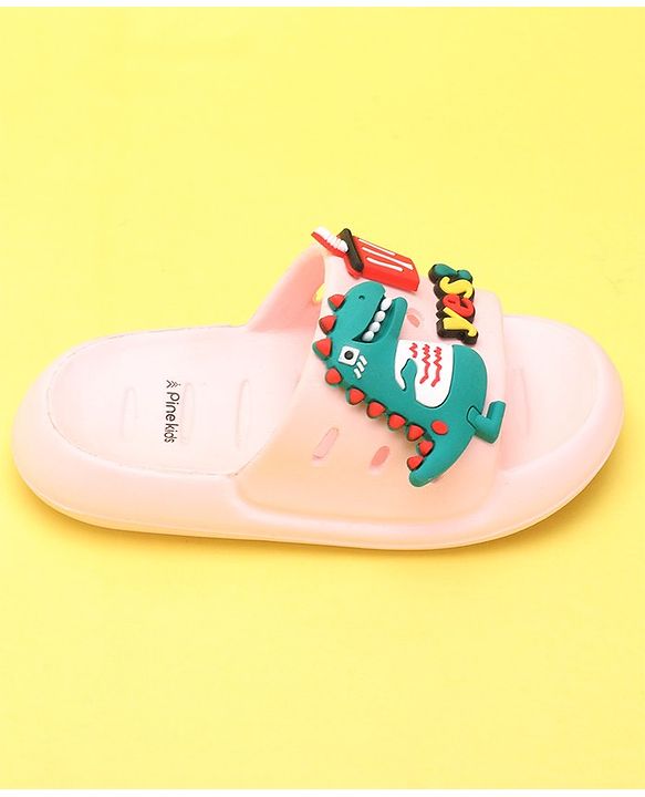 Pine Kids Flip Flops Dino Applique - Pink