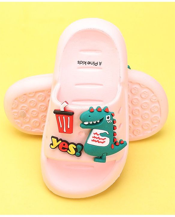 Pine Kids Flip Flops Dino Applique - Pink
