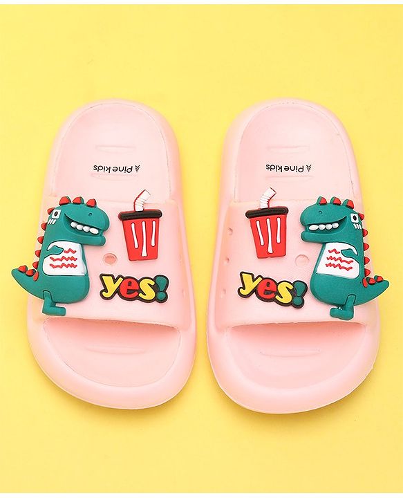 Pine Kids Flip Flops Dino Applique - Pink