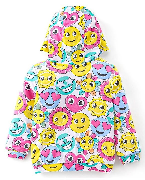 Babyhug Cotton Knit Full Sleeves Hooded Sweat Jacket with Front Zipper Floral Print - Multicolour