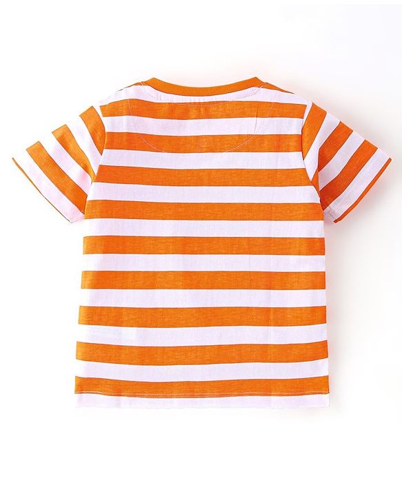 Babyhug Cotton Knit Truck Printed Dungaree with Half Sleeves Striped Inner Tee - Red & Blue