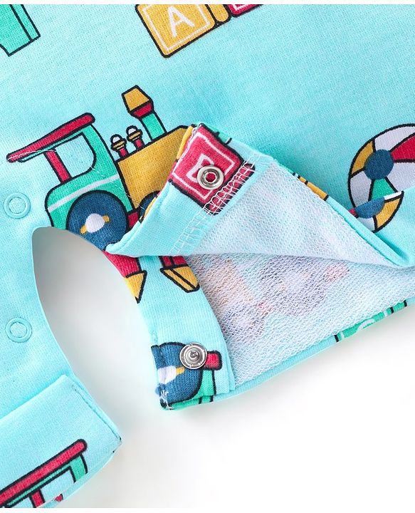 Babyhug Cotton Knit Truck Printed Dungaree with Half Sleeves Striped Inner Tee - Red & Blue