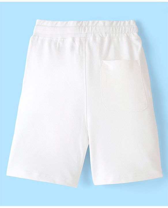 Pine Kids Terry 100% Cotton Knit Above Knee Length Shorts Text Print - Snow White